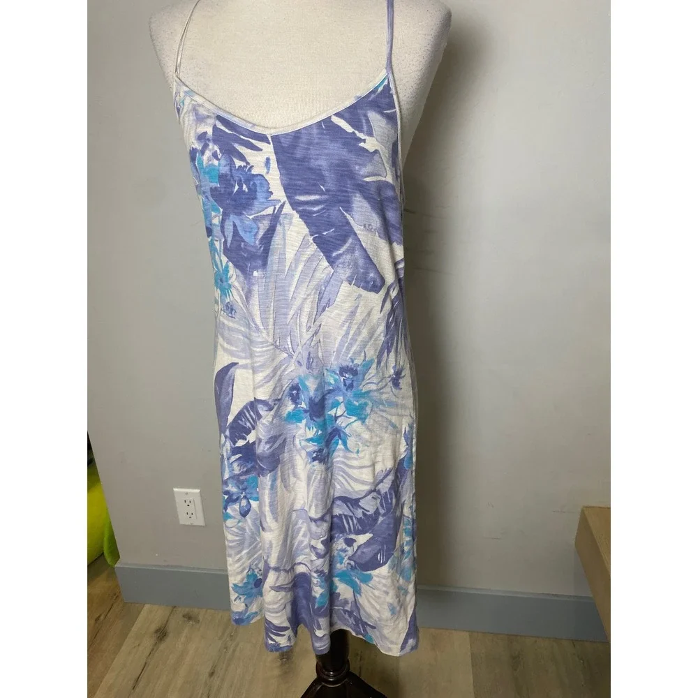 Tommy Bahama Womens Blue Purple Tropical Floral Beach Knit Racerback Dress Small